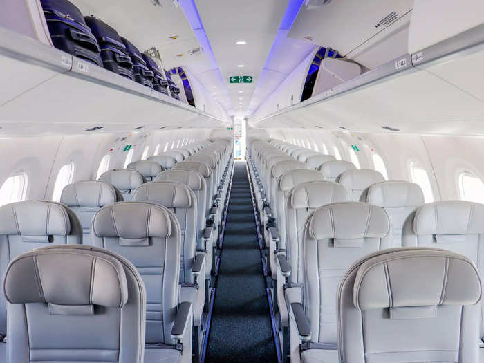 The E195-E2 as the largest of the E2 family can seat as many as 146 passengers in a single-class economy configuration.