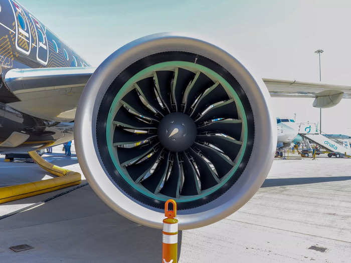 The high-bypass ratio engines offer the E195-E2 a top speed of Mach .082 while reducing fuel burn.