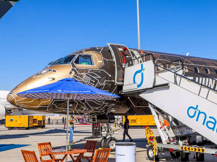 Embraer showed off its E195-E2 demonstration aircraft at the Dubai Airshow in November. Here