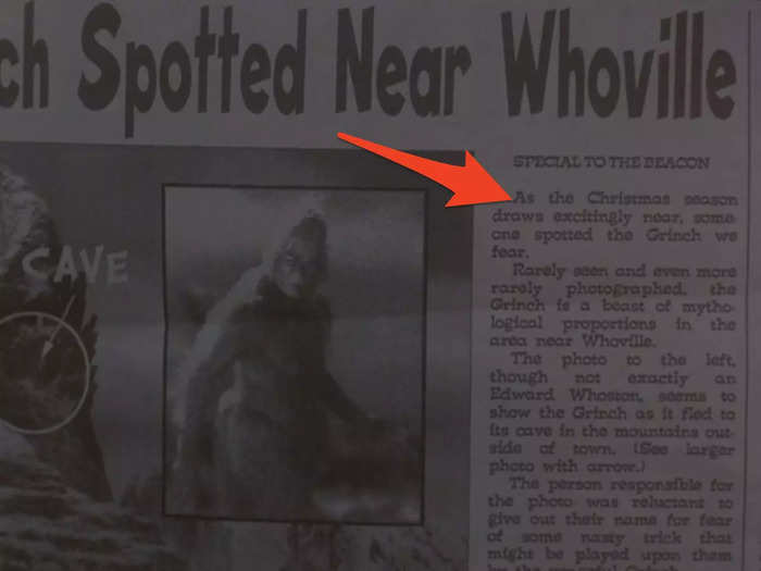 Only the first line of the newspaper article about the Grinch rhymes.