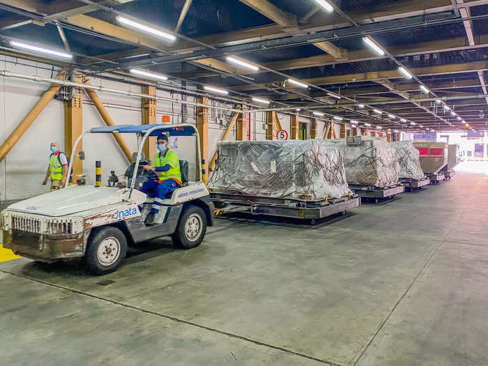 Massive x-ray machines are able to screen the pallets without having to break them down first. Dubai police and customs agencies have offices in the facility and can quickly check packages that have been flagged.