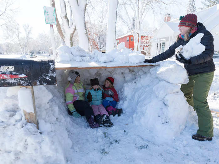 Plowed piles of snow make excellent snow forts.