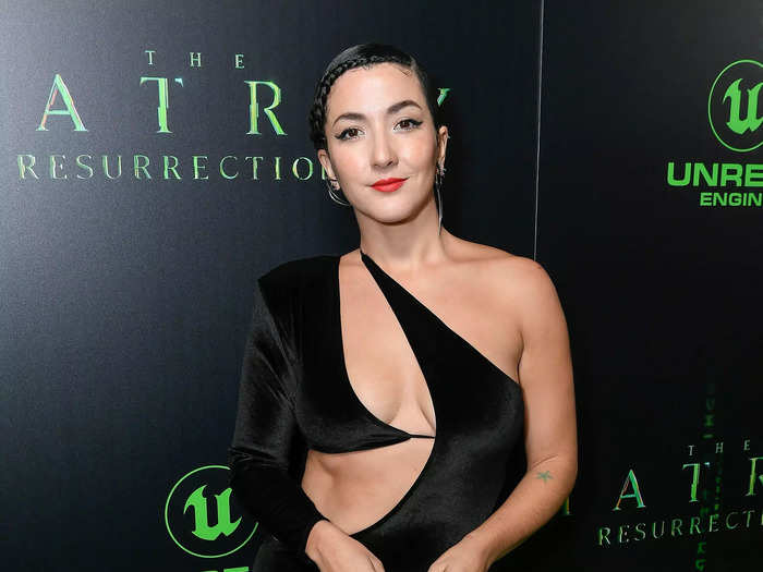 Actress Eréndira Ibarra wore a long, black dress with one sleeve and daring cutouts.