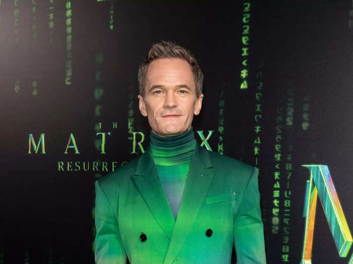 "The Matrix Resurrections" star Neil Patrick Harris wore a bold green, mauve, and blue suit.