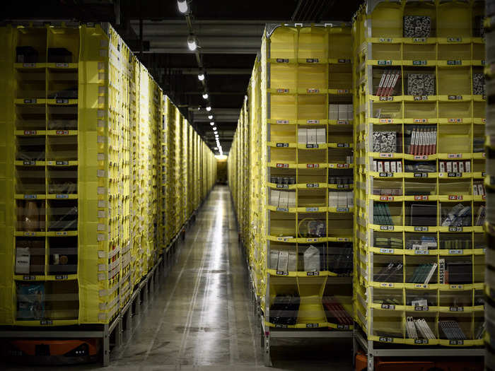 There are thousands of pods inside Amazon warehouses, each holding dozens of items. Your coat remains stored in a pod until it is ordered online.