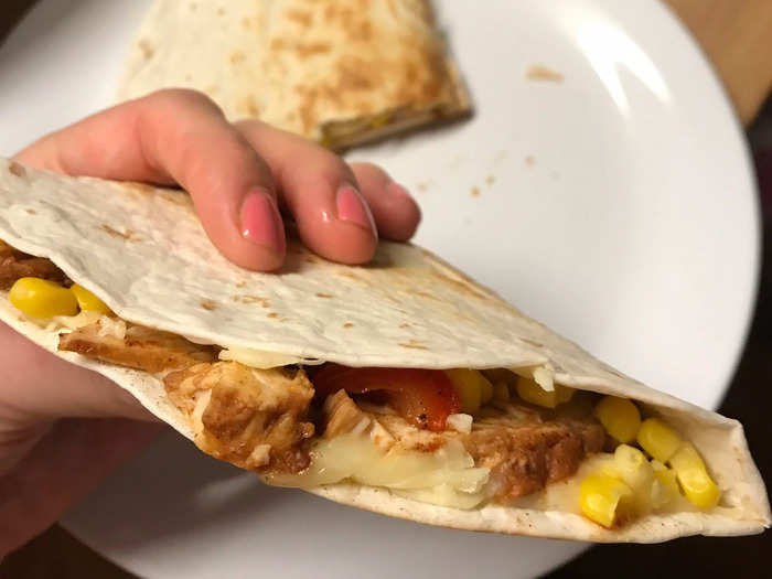 4. Chicken, cheese, sweetcorn, and red pepper quesadilla