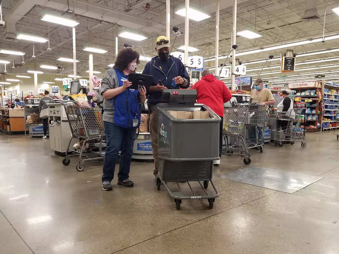 Siddiqui said Kroger employees — usually the person monitoring the self-checkout station — were also given the power to audit and monitor carts. On the touch screen, cart users can alert these employees if they run into a snag.