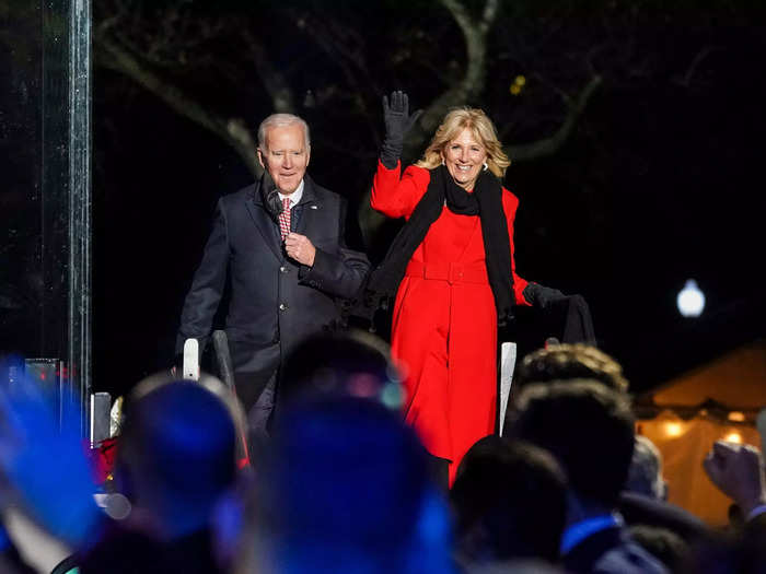 For her first National Christmas Tree Lighting as first lady, she wore a red belted coat.