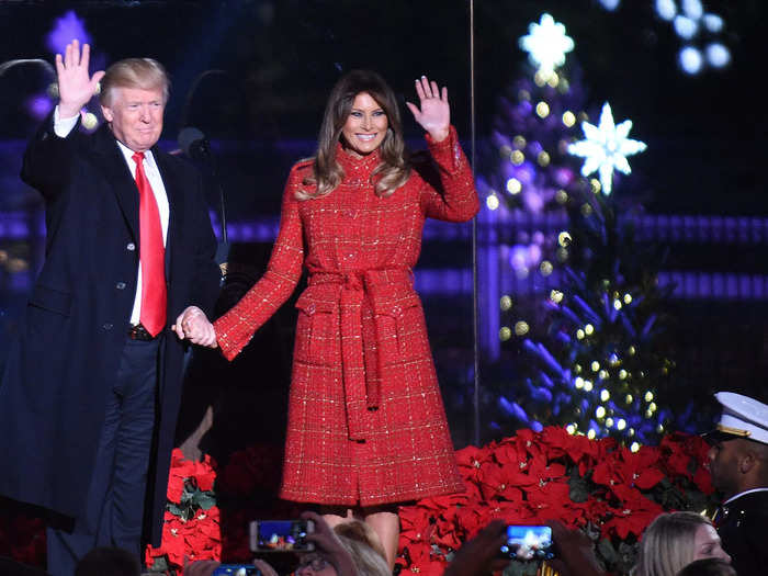 That same year, she wore a red tweed Chanel coat for the National Christmas Tree Lighting.