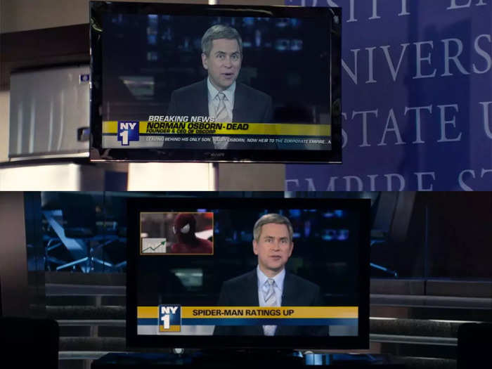 The news anchor seen on NY1 in "TASM 2" has appeared on TVs in many Marvel shows and movies over the years.