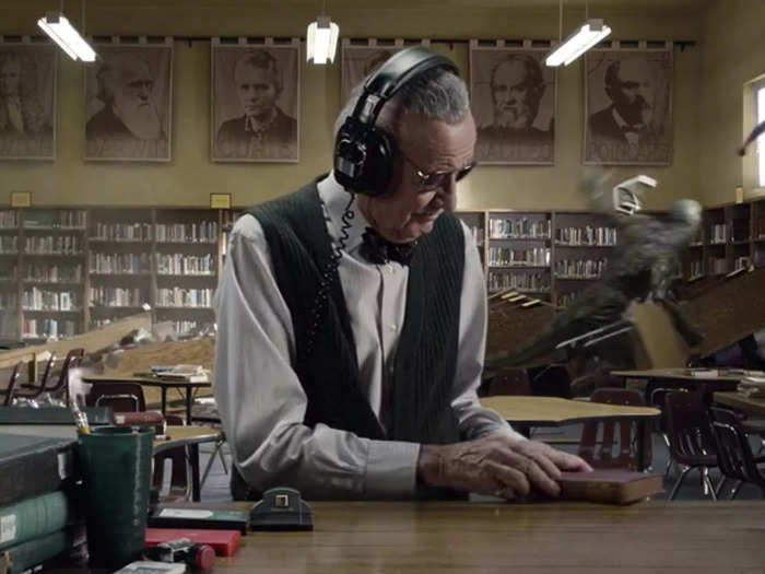 Stan Lee, who cocreated Spider-Man for Marvel comics, has a cameo in the Midtown Science library.