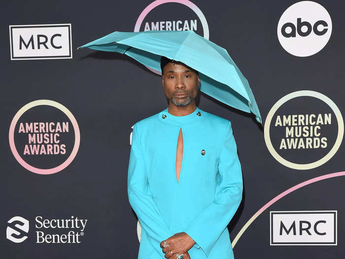 Billy Porter wore an umbrella as a hat at the American Music Awards.