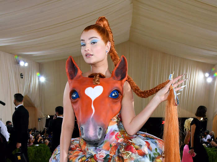 Kim Petras took the "In America: A Lexicon of Fashion" Met Gala theme very literally with her 3D, horse-head bustier.