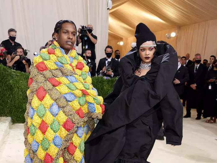 A$AP Rocky wore a knitted rainbow quilt to the Met Gala.