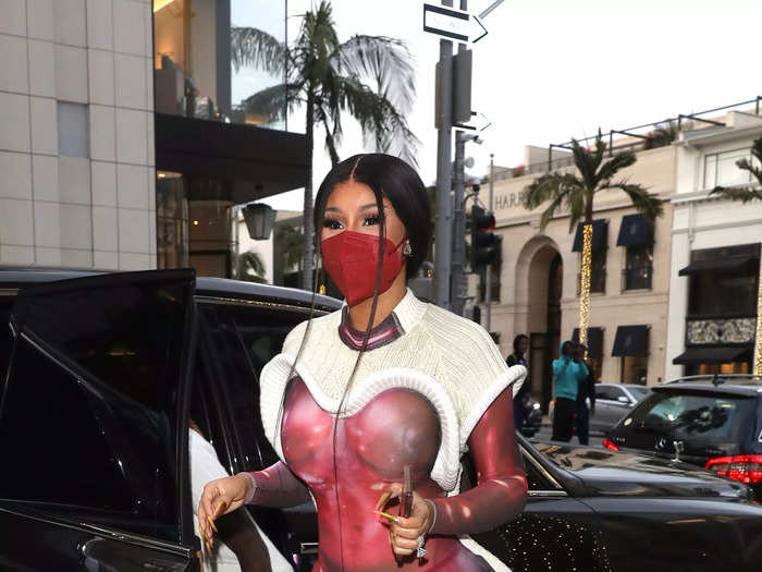 In January, Cardi B was photographed in a semi-sheer dress that was designed by Pierre-Louis Auvray to look like an optical illusion.