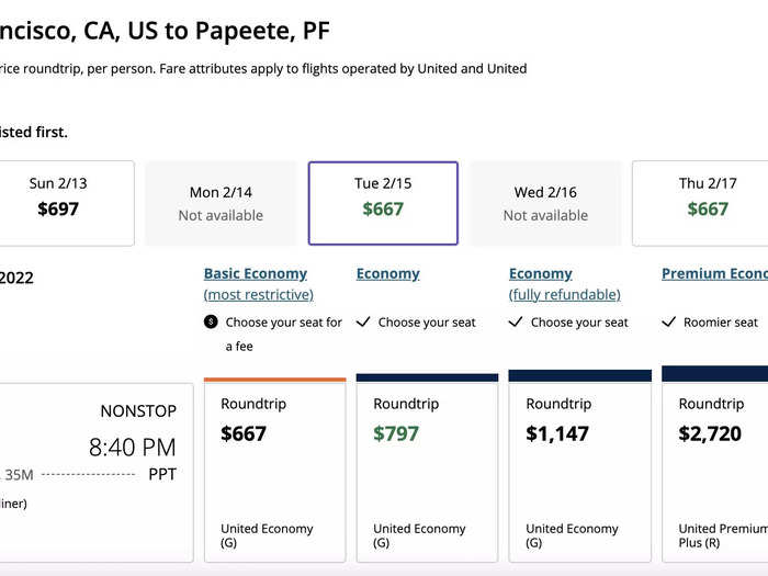 Flying to Tahiti, in the middle of the South Pacific Ocean, will cost a lot, too.