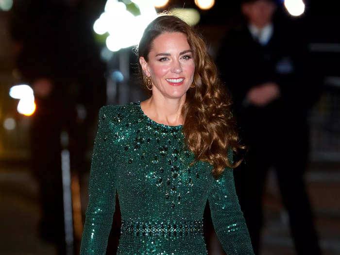 Middleton wore a sparkling green gown to attend the Royal Variety Performance at the Royal Albert Hall in November.