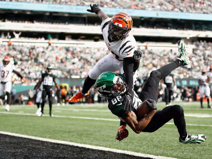 October 31: New York Jets receiver Keelan Cole hauls in a touchdown catch that was later overturned during the against the Cincinnati Bengals.