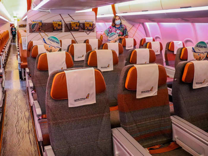 Behind business class, Uganda Airlines opted for a premium economy class consisting of 28 recliner seats.