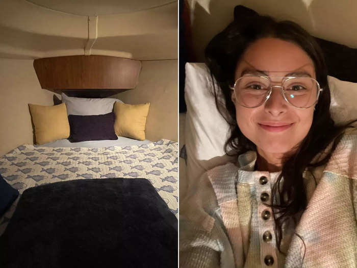 The second bedroom was underneath the nose of the boat and had a more oddly-shaped mattress.