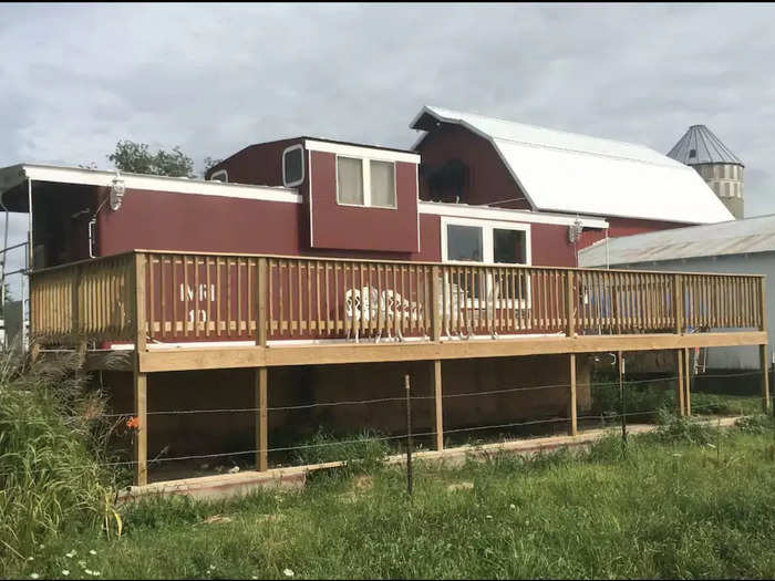 Outside, guests can enjoy a handmade wood deck that