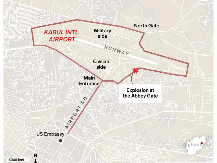 A map of the Kabul airport shows the choke points that make people trying to flee Afghanistan so vulnerable to attacks.