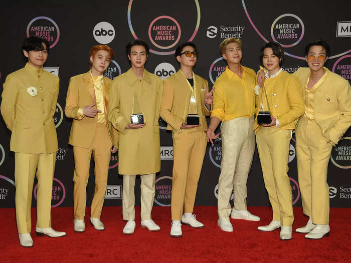 BTS performed at the 2021 American Music Awards in custom-made suits by Korean tailoring company Tailorable.