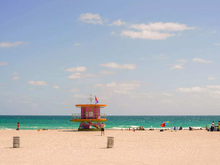 Next to Ocean Drive is the beach, which looked sparkling clean as people lounged near the water.