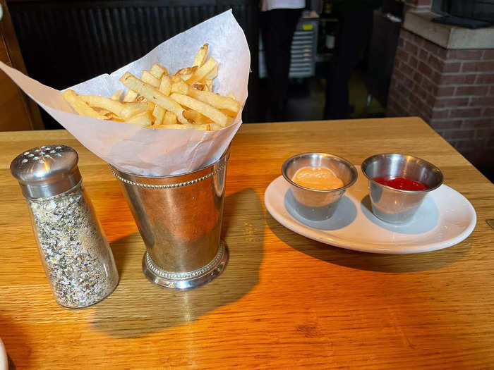 The fries were solid and served with spices you could sprinkle yourself.