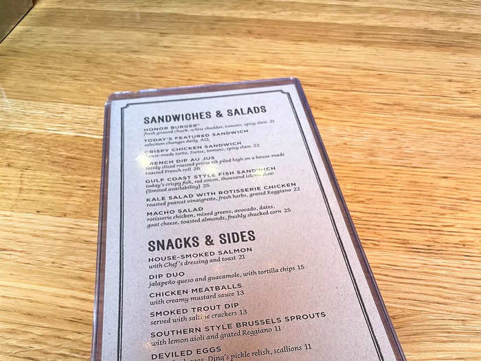 The simple menu featured a handful of sandwiches, salads, and snacks.