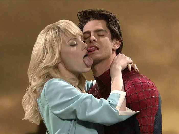 Then-real life couple Emma Stone and Andrew Garfield