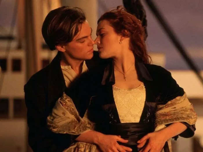 The kiss Rose and Jack share on the bow of the Titanic during "Titanic"