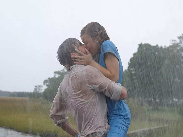 The famous rain kiss between Noah and Allie in "The Notebook"