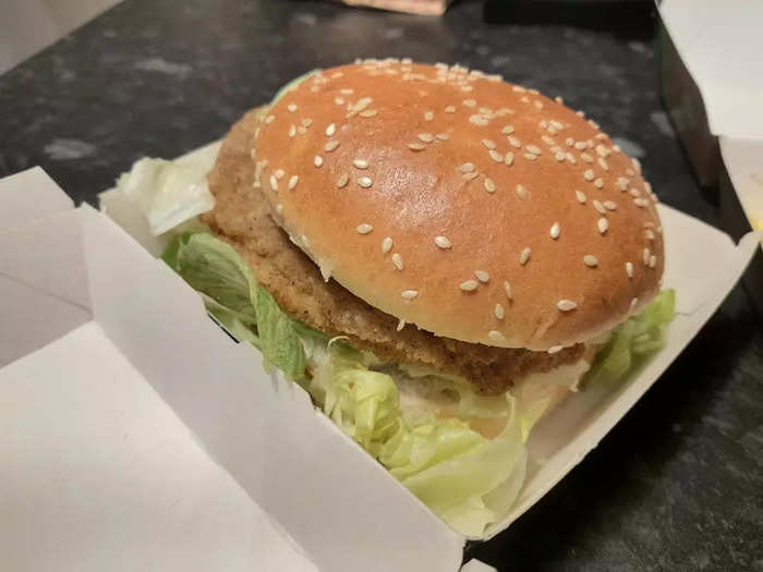 Because the KFC vegan burger is only available at very limited restaurants, I had to order it from delivery service Just Eat, where it cost £5.49 on its own — the same price as KFC
