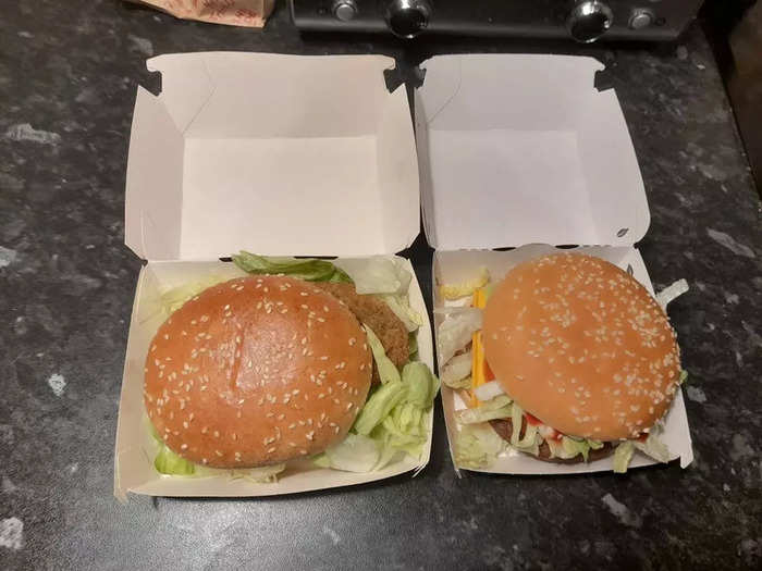 Opening the boxes, the burgers were notably different. KFC