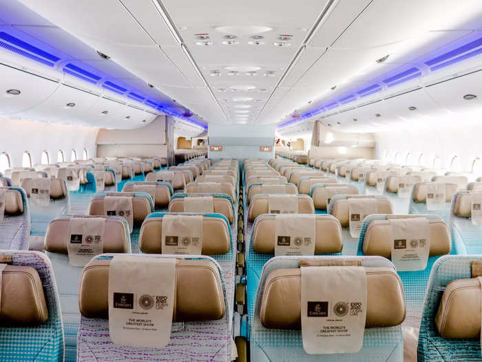 Moving back in the aircraft, economy class takes up the rest of the lower deck with 338 seats in total.