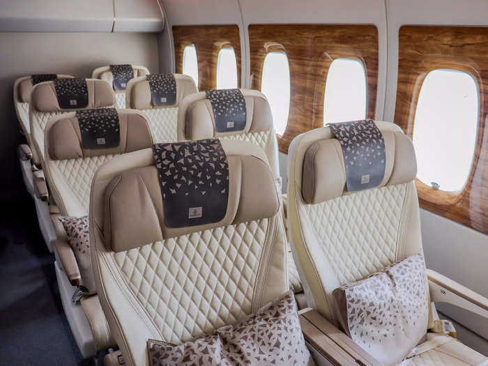 Noticeably larger than economy class seats, premium economy seats offer up to 40 inches of legroom and 19.5 inches of width.