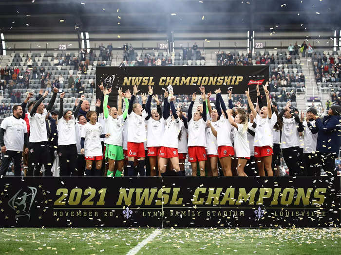 11/20: The Washington Spirit celebrate winning the 2021 NWSL Championship.