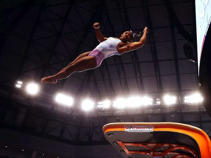 6/4: Simone Biles completes a Yurchenko double pike vault.