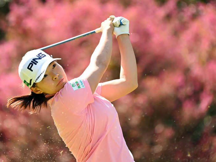 3/27: Japanese golfer Hinako Shibuno hits a tee shot at the AXA Ladies Golf Tournament in Miyazaki, Japan.