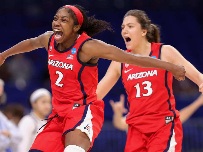 3/27: Aari McDonald celebrates her Arizona Wildcats defeating the Texas A&M Aggies in the Sweet Sixteen round of the NCAA Women