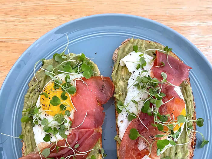 After adding the prosciutto and some baby arugula on top, my tartines were ready — and they looked beautiful.