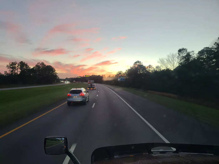 ... crossing into Georgia under a painted sky.