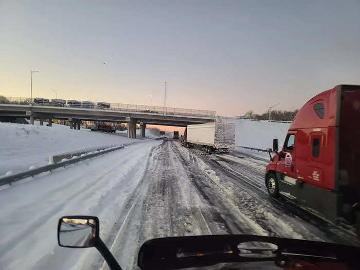 Dawn began to break a few hours later, and soon the blocked traffic ahead started to move.