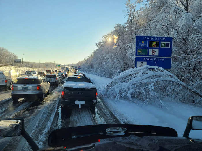 ... and tree branches and uncleared snow were still very much covering the highway.