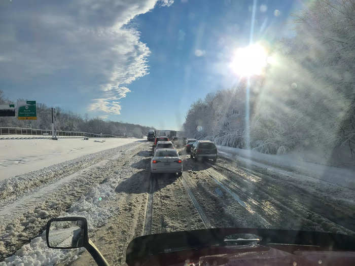 ... but the slush covering the roadway was slippery...