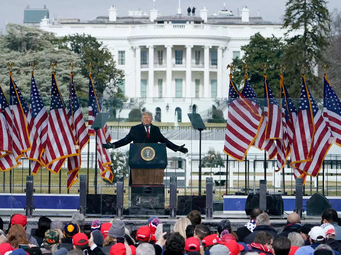 In this Jan. 6, 2021, file photo with the White House in the background, President Donald Trump speaks at a rally in Washington.