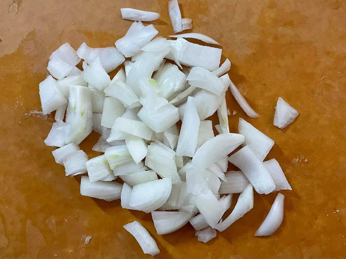 Our first step is some very minimal prep, which is just chopping up the onion …