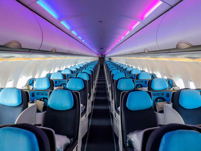 A total of 76 seats in a 2-2 configuration make the aircraft feel more like a private jet than a commercial airliner.