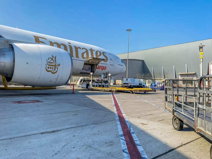 Emirates routinely flies long-haul flights between cargo hubs like Zaragoza, Spain and Mexico City, Mexico; Dubai and London; and Singapore and Sydney.